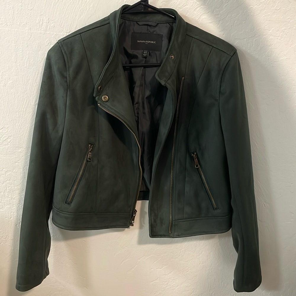 Banana Republic forest green moto cropped jacket